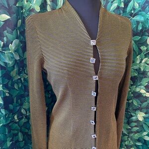 Misook Black Yellow rhinestone cardigan sweater jacket sz XS NWT